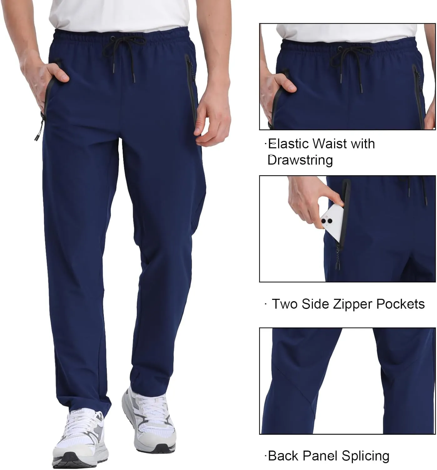 Men's Hiking Pants,Breathable Quick Dry Fishing Running Athletic Active Jogger Sweat Pant with Zipper Pockets
