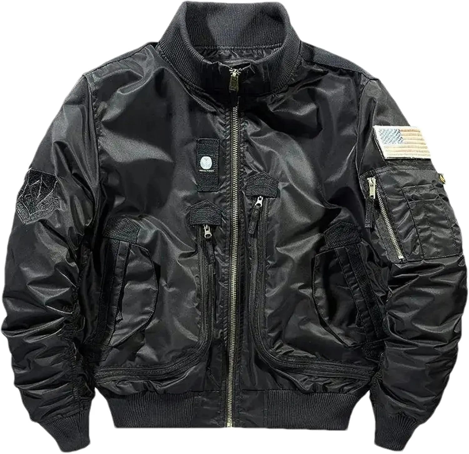 Men's Military Bomber Jacket, Tactical Flight Coat with Patches, Lightweight Windproof Outerwear