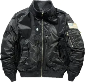 Men's Military Bomber Jacket, Tactical Flight Coat with Patches, Lightweight Windproof Outerwear