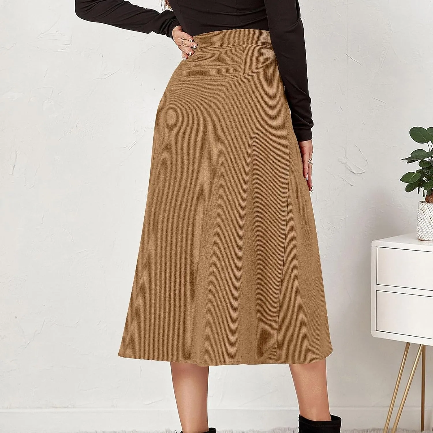 Midi Skirts for Women Trendy Corduroy Skirt Button Down High Waisted Skirts Business Casual A Line Skirt