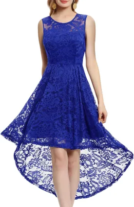 MUADRESS Women's Elegant Floral Lace Dress Sleeveless Crew Neck Hi-Lo Cocktail Dress for Evening Party