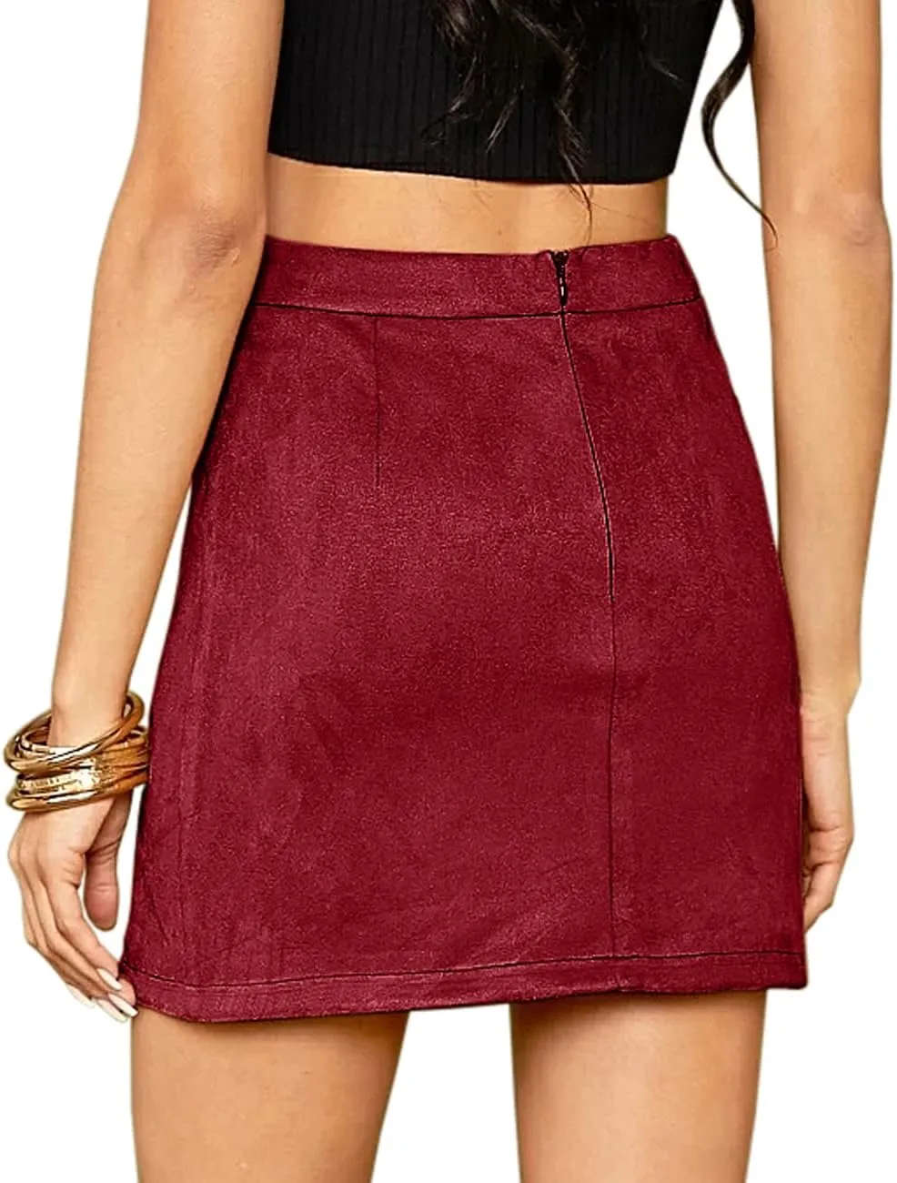 Mulisky Skirts for Women, Faux Suede High Waist Side Split Zipper Mini Skirts