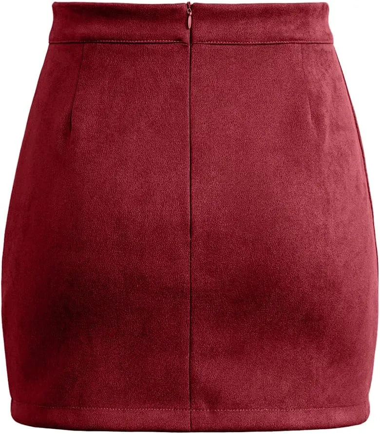 Mulisky Skirts for Women, Faux Suede High Waist Side Split Zipper Mini Skirts