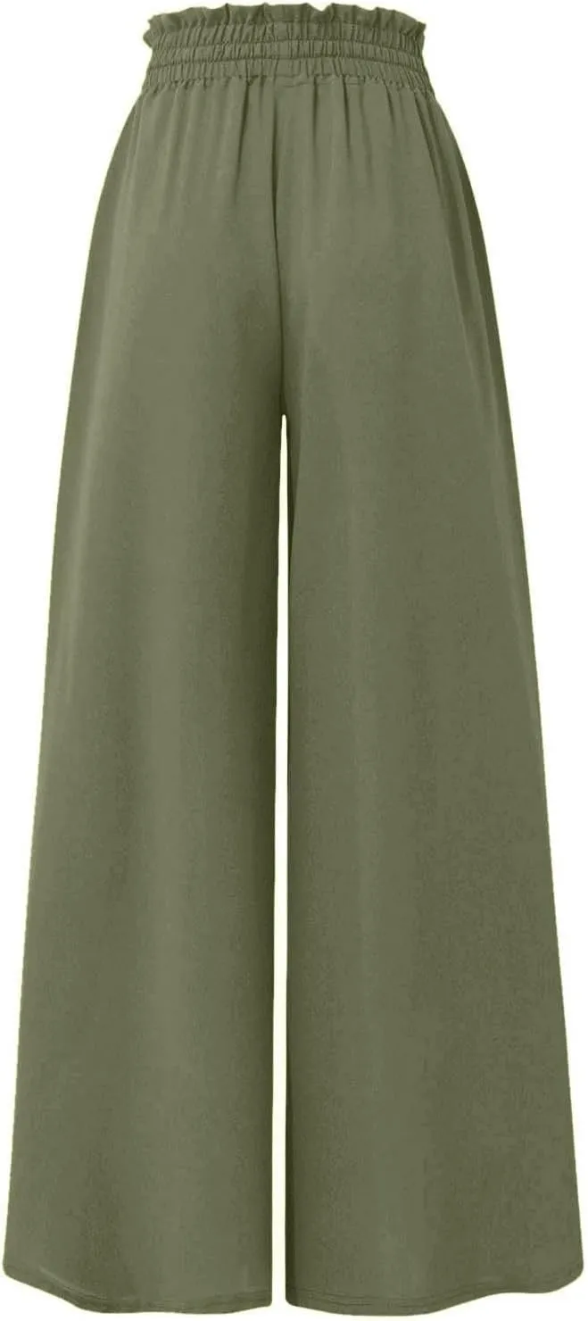 Palazzo Pants for Women Wide Leg Casual Solid Solid Drawstring Pant Summer Beach Vacation Elastic High Waist Trouser