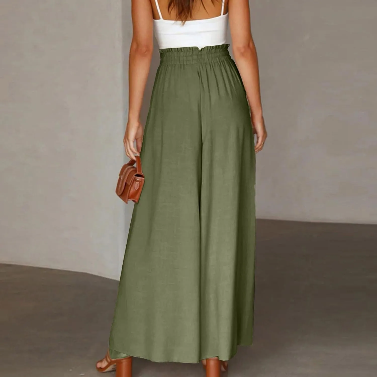 Palazzo Pants for Women Wide Leg Casual Solid Solid Drawstring Pant Summer Beach Vacation Elastic High Waist Trouser