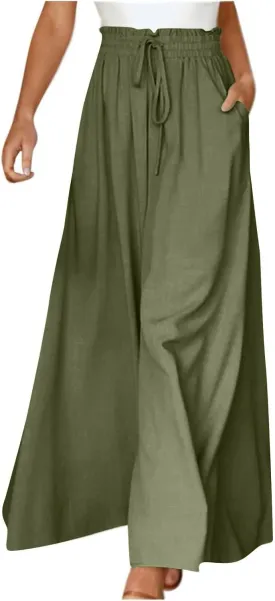 Palazzo Pants for Women Wide Leg Casual Solid Solid Drawstring Pant Summer Beach Vacation Elastic High Waist Trouser