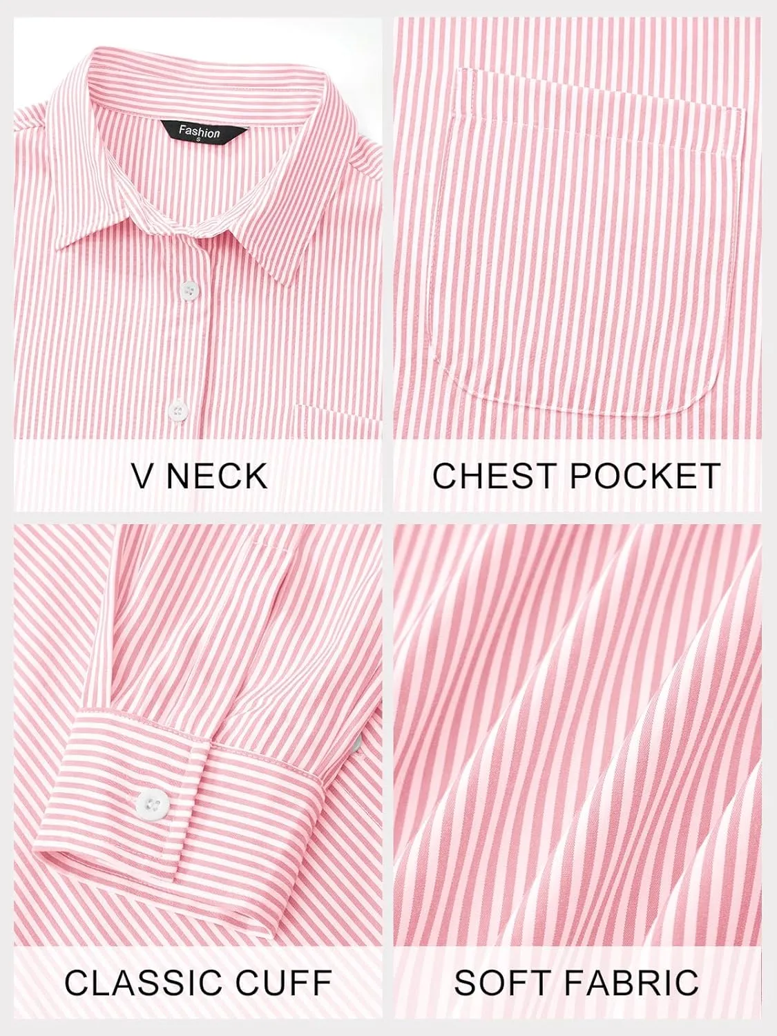 PRETTYGARDEN Womens Button Down Shirts Striped Long Sleeve Casual Collared Office Business Work Spring Blouses Tops