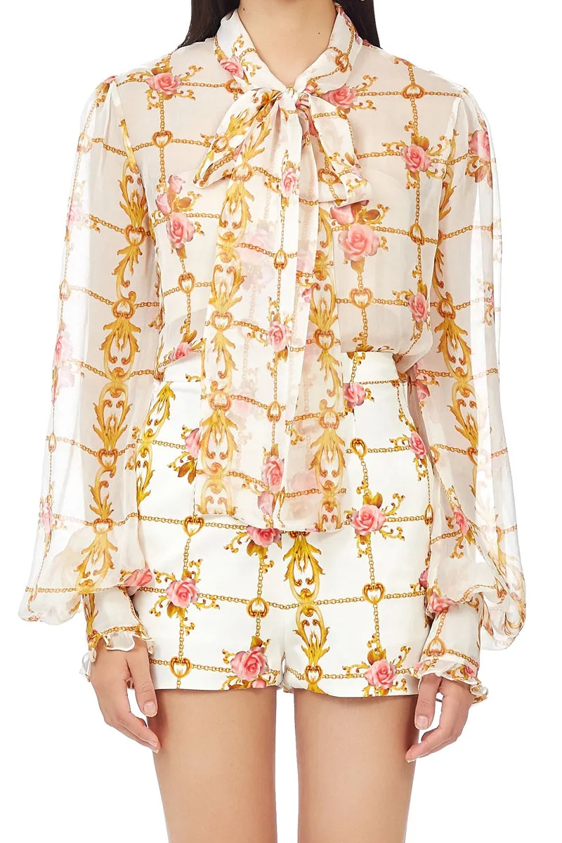 Printed Silk Chiffon Pussy Bow Blouse