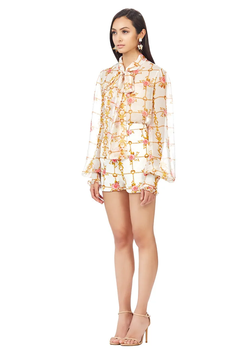 Printed Silk Chiffon Pussy Bow Blouse