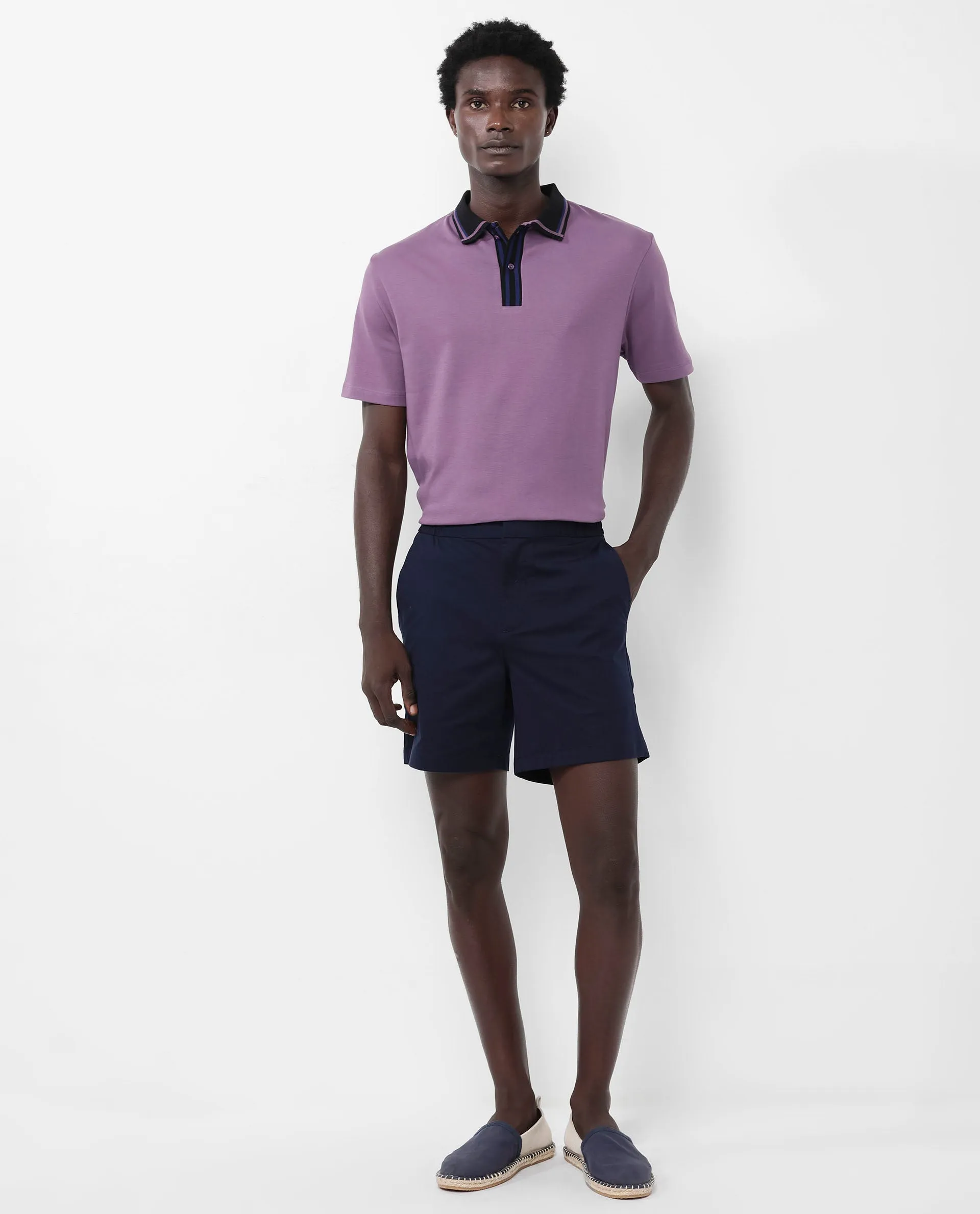Rare Rabbit Men's Territ Dusky Purple Short Sleeve Collared Neck Regular Fit Plain Polo T-Shirt