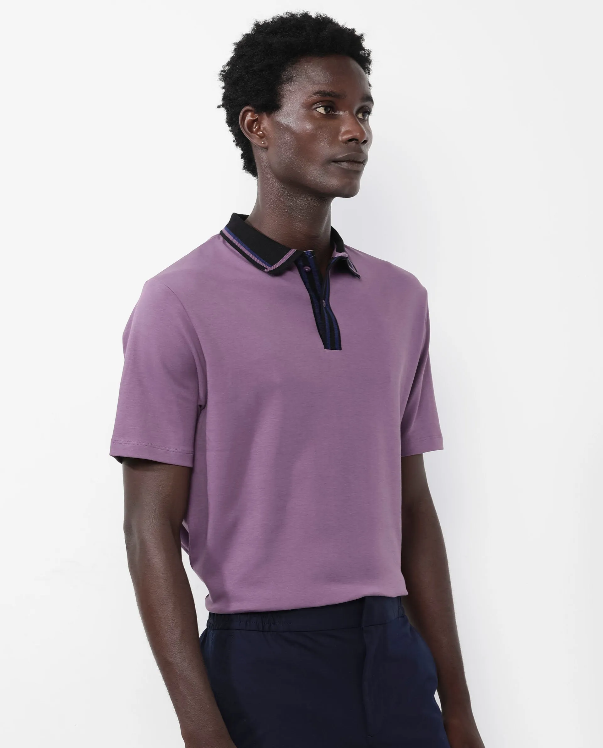 Rare Rabbit Men's Territ Dusky Purple Short Sleeve Collared Neck Regular Fit Plain Polo T-Shirt