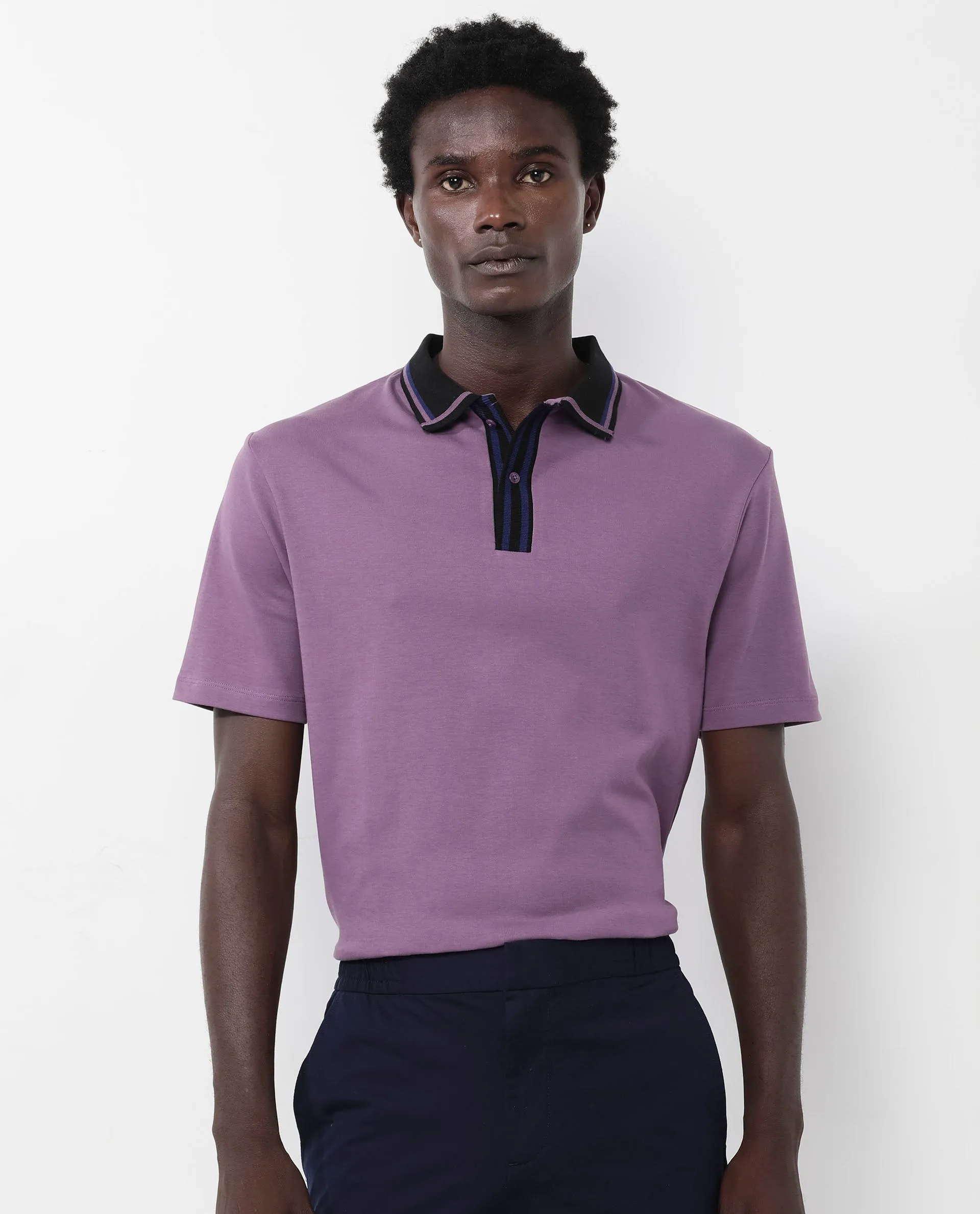 Rare Rabbit Men's Territ Dusky Purple Short Sleeve Collared Neck Regular Fit Plain Polo T-Shirt