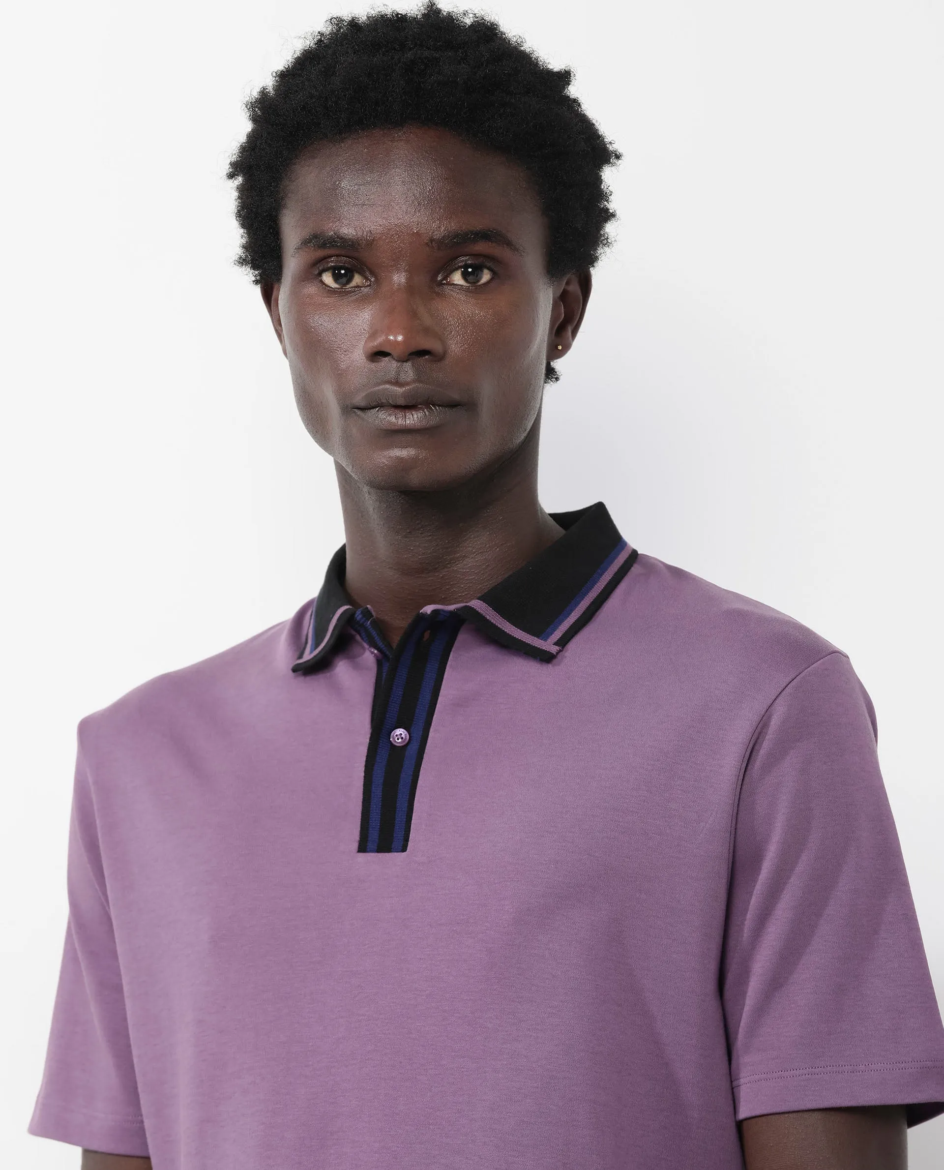 Rare Rabbit Men's Territ Dusky Purple Short Sleeve Collared Neck Regular Fit Plain Polo T-Shirt
