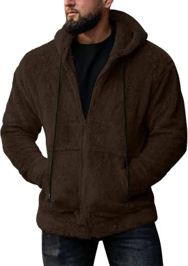 RTRDE Mens Casual Jacket Lightweight Sherpa Jackets Full Zip Warm Fuzzy Windproof Winter Coats Hooded Work Coats, M-3XL