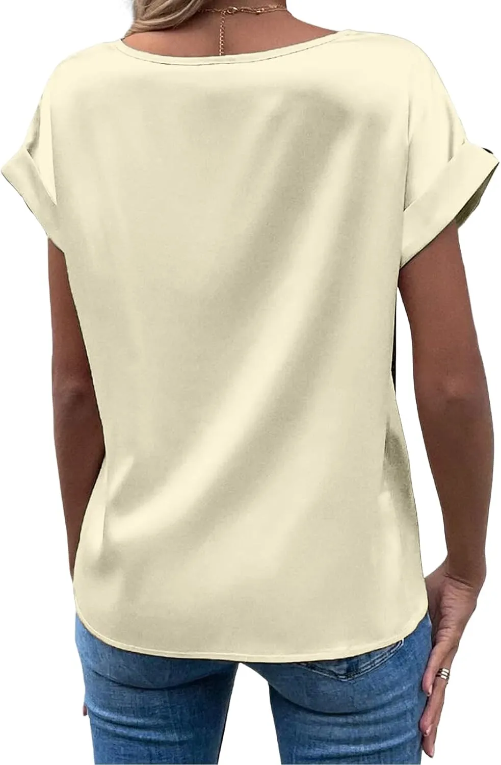 Satin Tops for Women Casual Short Sleeve Shirts Crewneck Pullover Tops Loose Fit Work Blouses 2025 Y2K Tee Tops