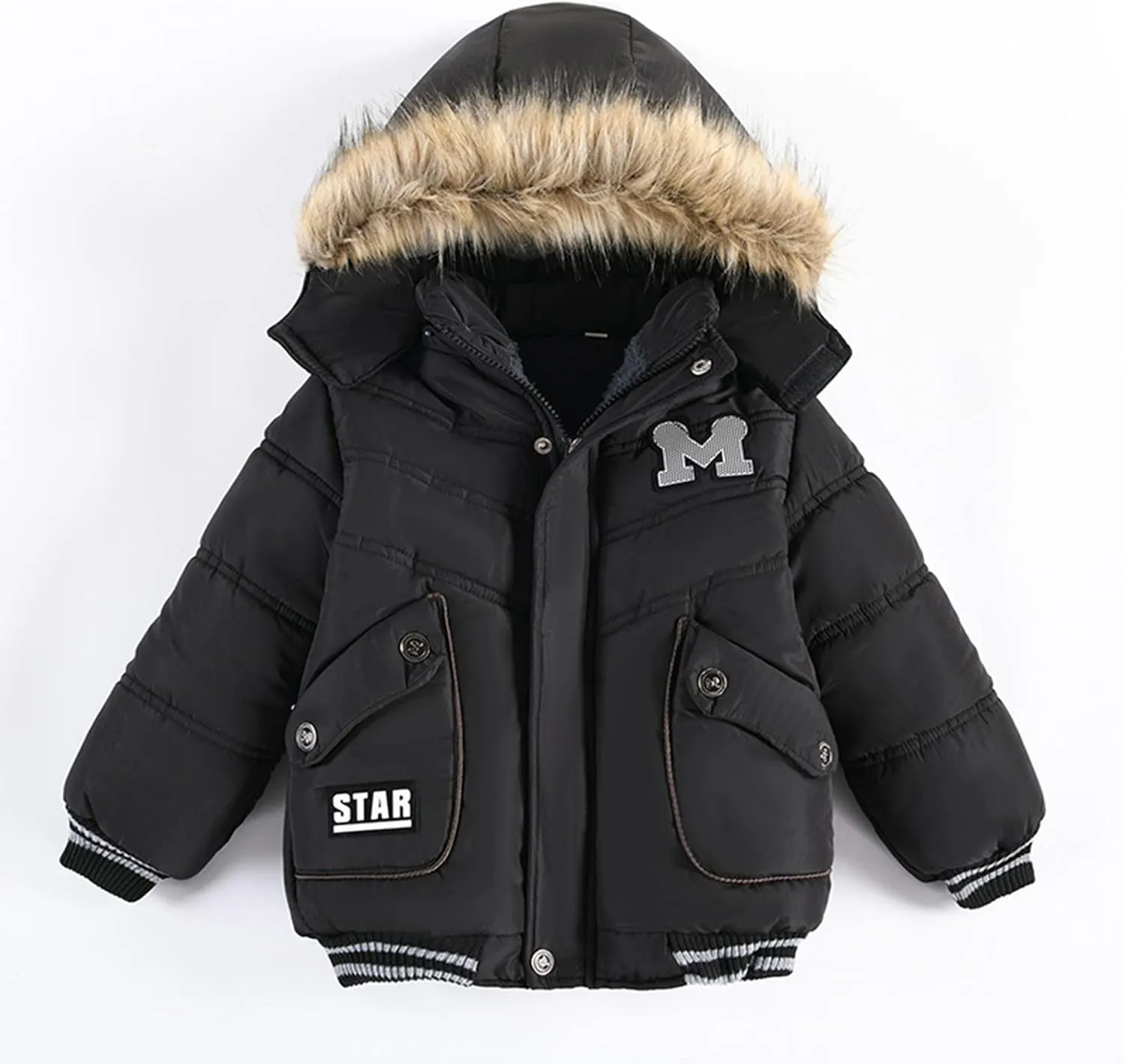 Toddler Boys Down Jacket Hood with Fur Collar Thick Warm Winter Fall Coat Parka Padded Fashion Warm Trim Outerwear