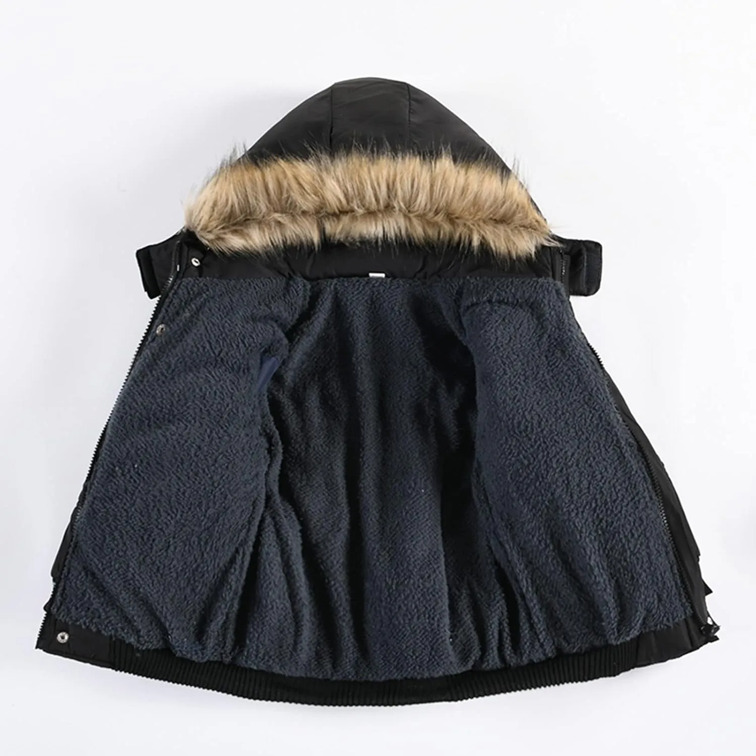 Toddler Boys Down Jacket Hood with Fur Collar Thick Warm Winter Fall Coat Parka Padded Fashion Warm Trim Outerwear