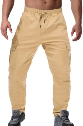 TRGPSG Men's Joggers Pants, Elastic Waist Cargo Joggers for Men Sports Pants Athletic Pants Gym Sweatpants with Pockets 9712 Khaki M