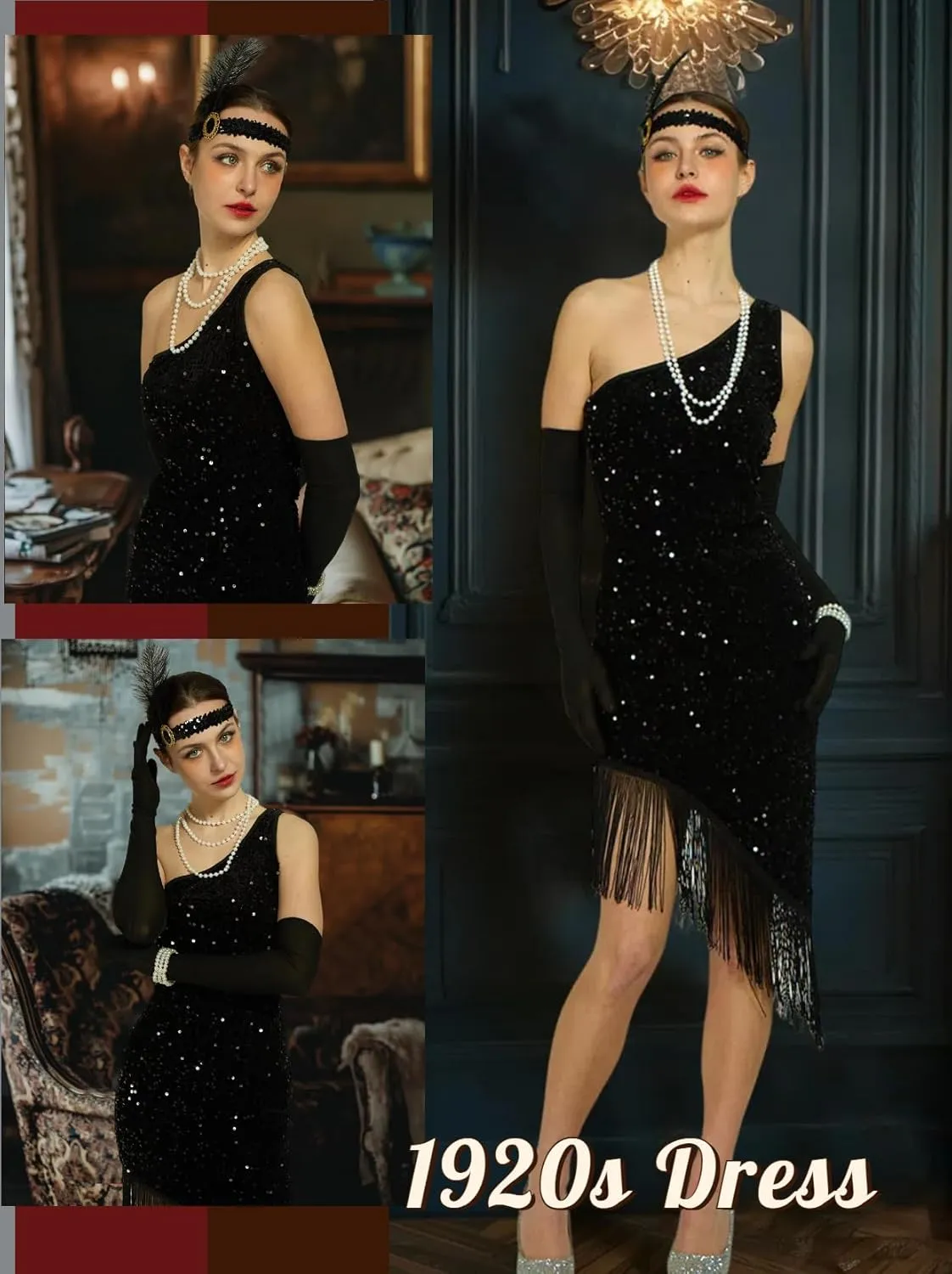 Verceco Flapper Dresses 1920s Fringed Slimming Dresses for Women Roaring 20s Dresses with Flapper Shawl Wrap 20s Costumes