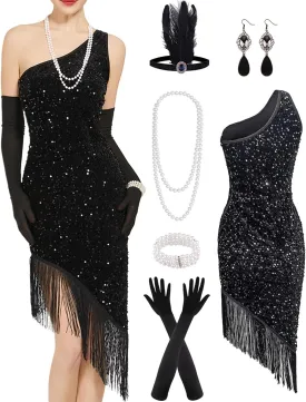 Verceco Flapper Dresses 1920s Fringed Slimming Dresses for Women Roaring 20s Dresses with Flapper Shawl Wrap 20s Costumes