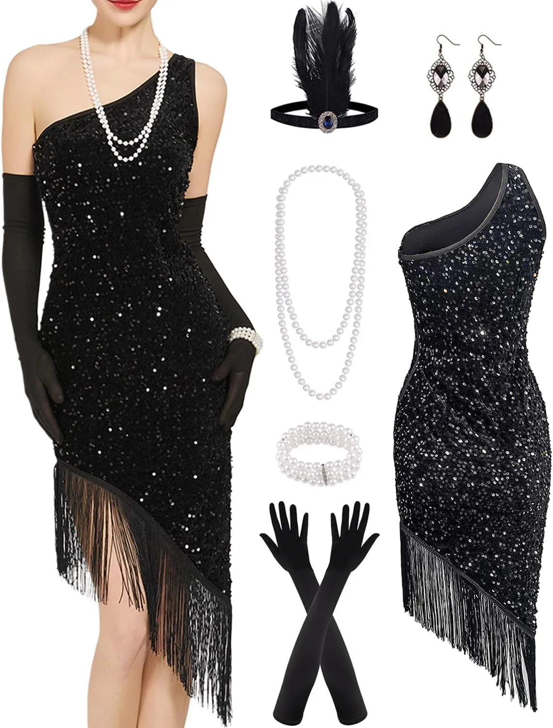 Verceco Flapper Dresses 1920s Fringed Slimming Dresses for Women Roaring 20s Dresses with Flapper Shawl Wrap 20s Costumes