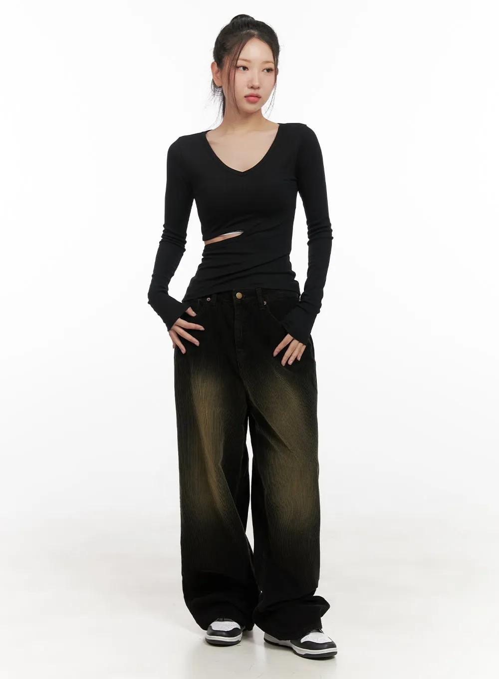 Vintage Wash Corduroy Wide-Leg Pants CD416
