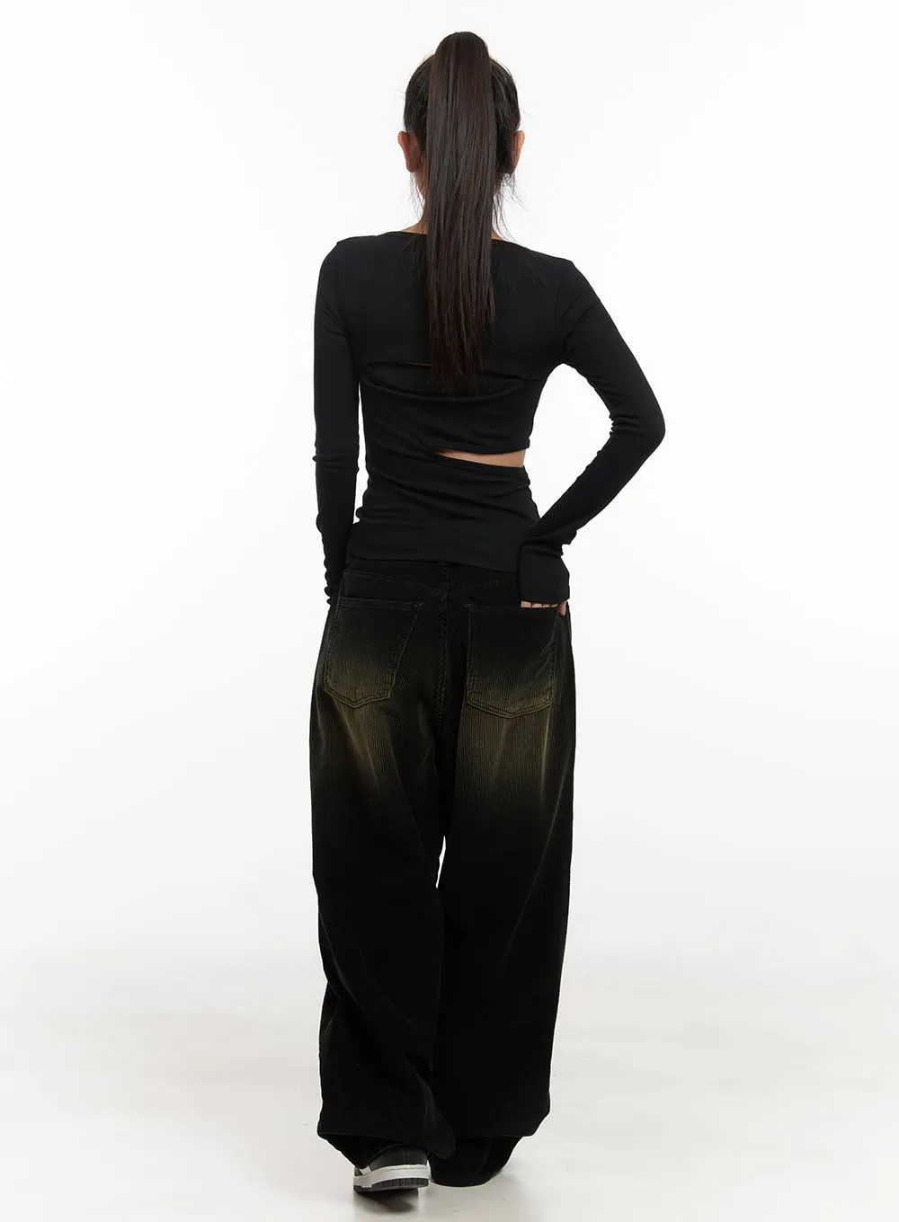 Vintage Wash Corduroy Wide-Leg Pants CD416