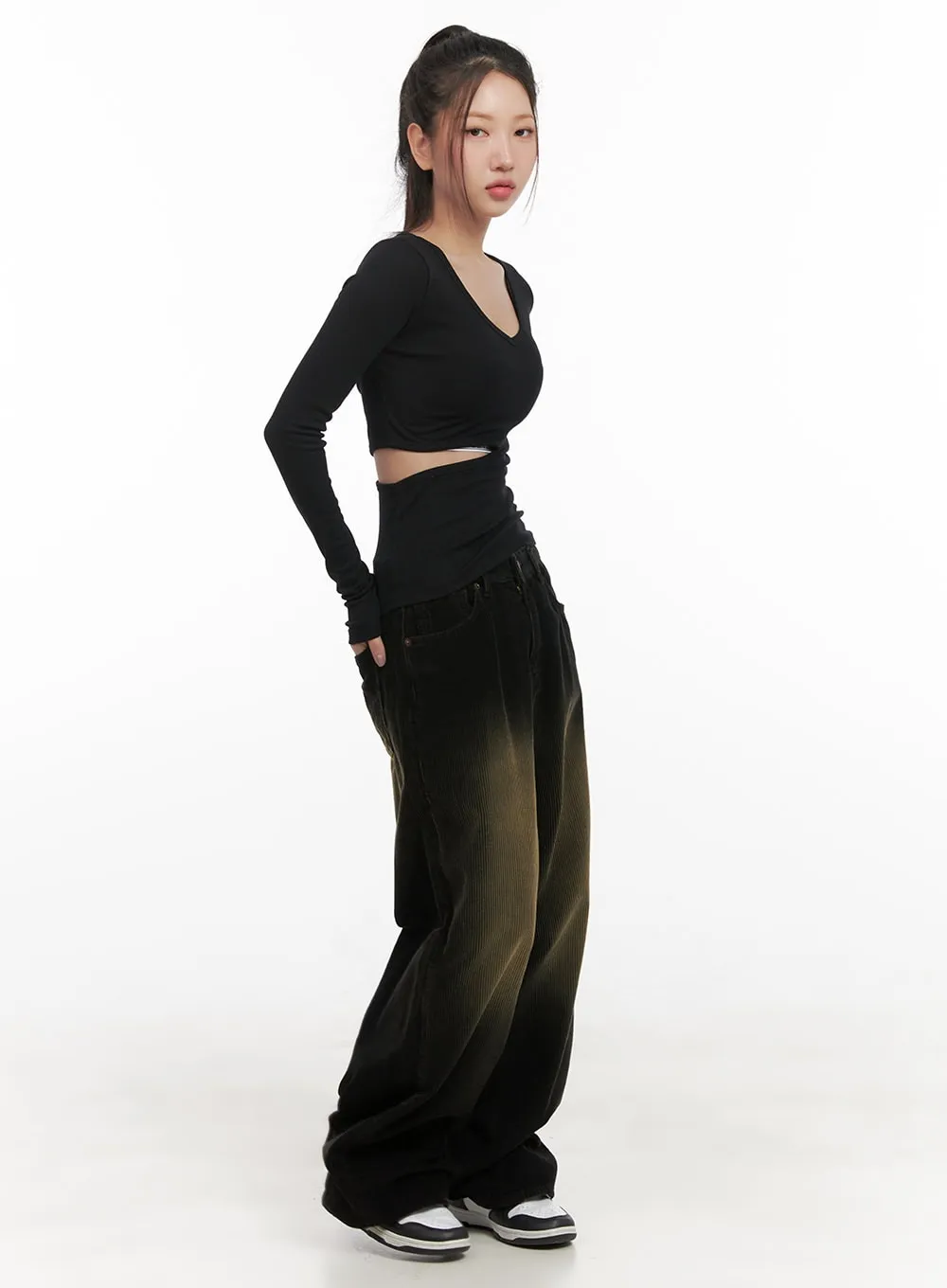 Vintage Wash Corduroy Wide-Leg Pants CD416
