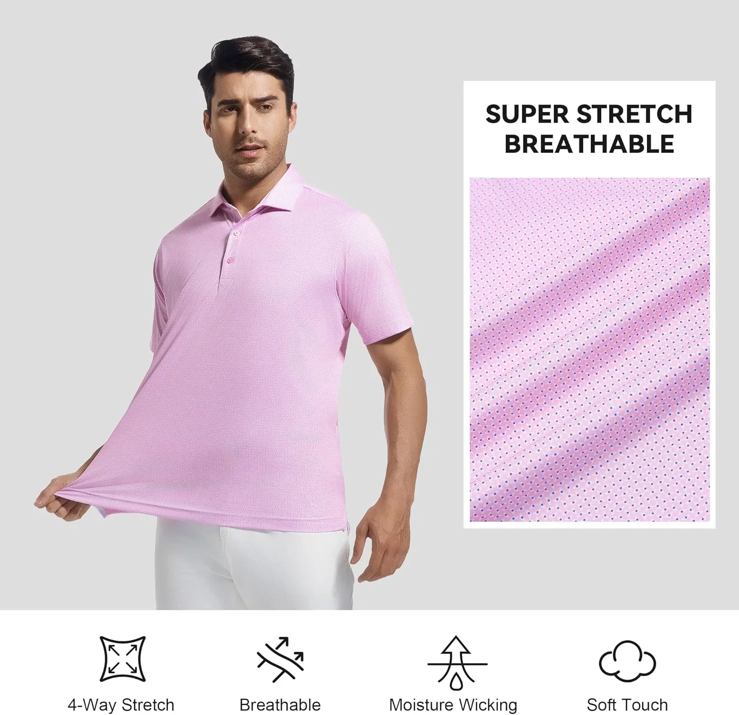 WARHORSEE Mens Golf Shirt Short Sleeve Super Stretch Printed Golf Polo Moisture Wicking Dry Fit Polo Shirts for Men