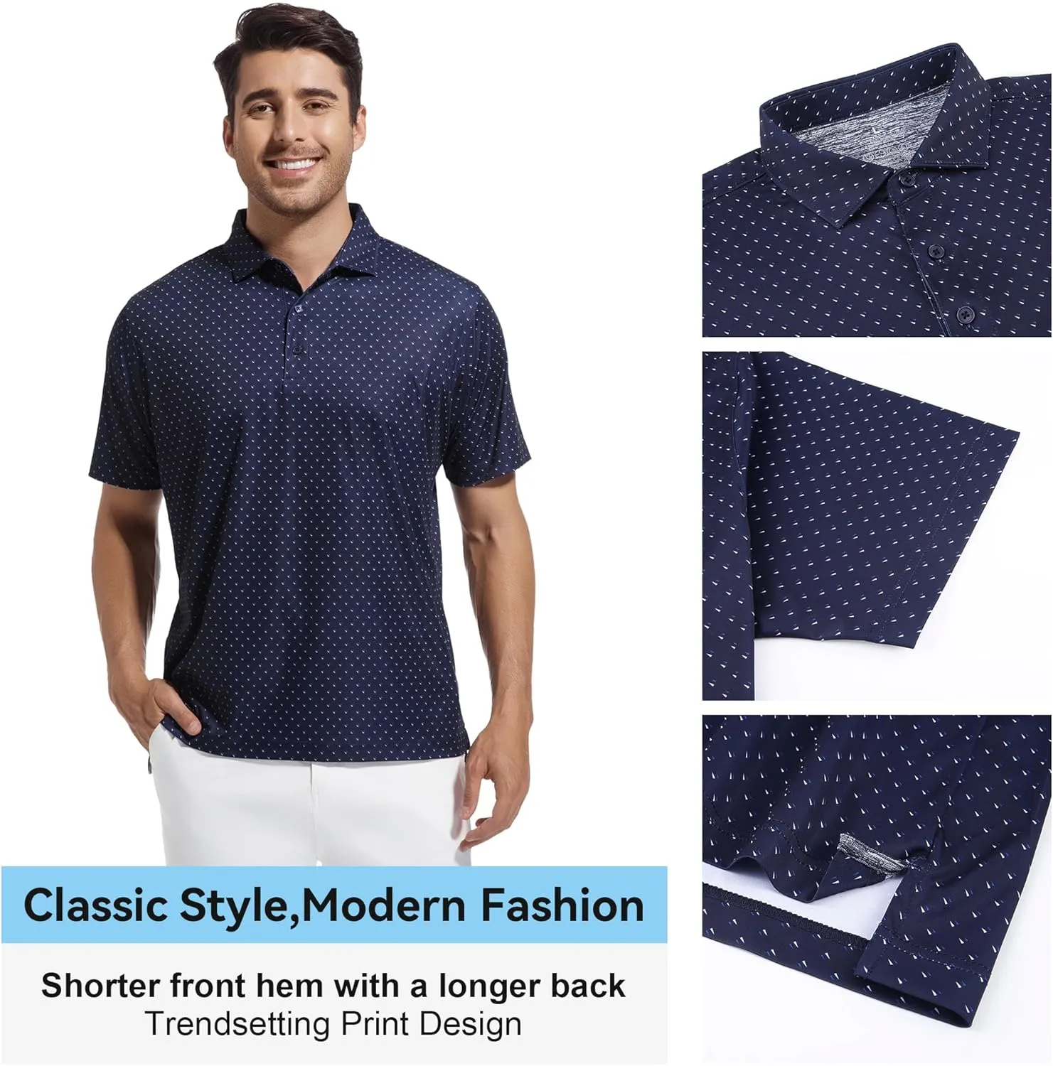 WARHORSEE Mens Golf Shirt Short Sleeve Super Stretch Printed Golf Polo Moisture Wicking Dry Fit Polo Shirts for Men