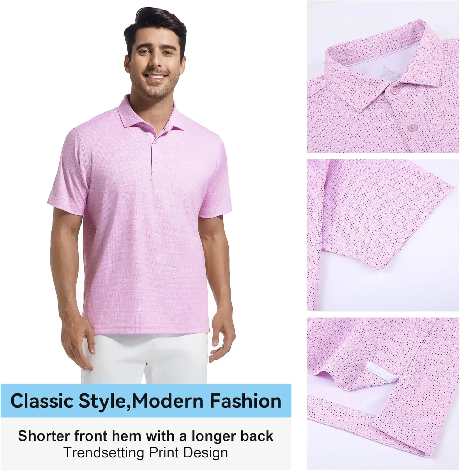 WARHORSEE Mens Golf Shirt Short Sleeve Super Stretch Printed Golf Polo Moisture Wicking Dry Fit Polo Shirts for Men