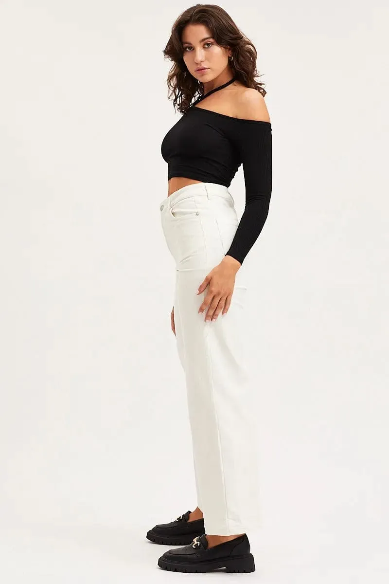 White Wide Leg Pants High Rise Corduroy