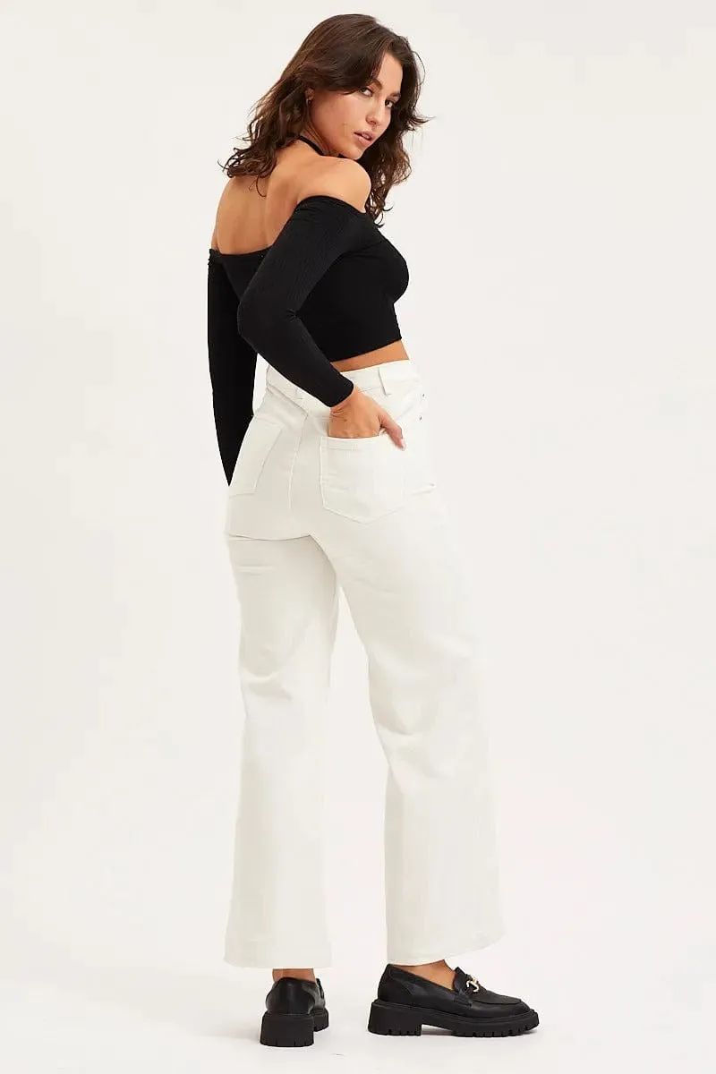 White Wide Leg Pants High Rise Corduroy