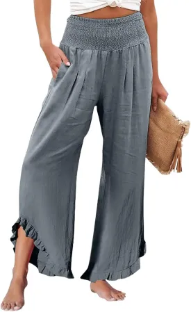 Wide Leg Pants Woman Flowy 2025 Summer Palazzo Trousers Dressy Cotton Linen Boho Long Pant Lounge with Pockets