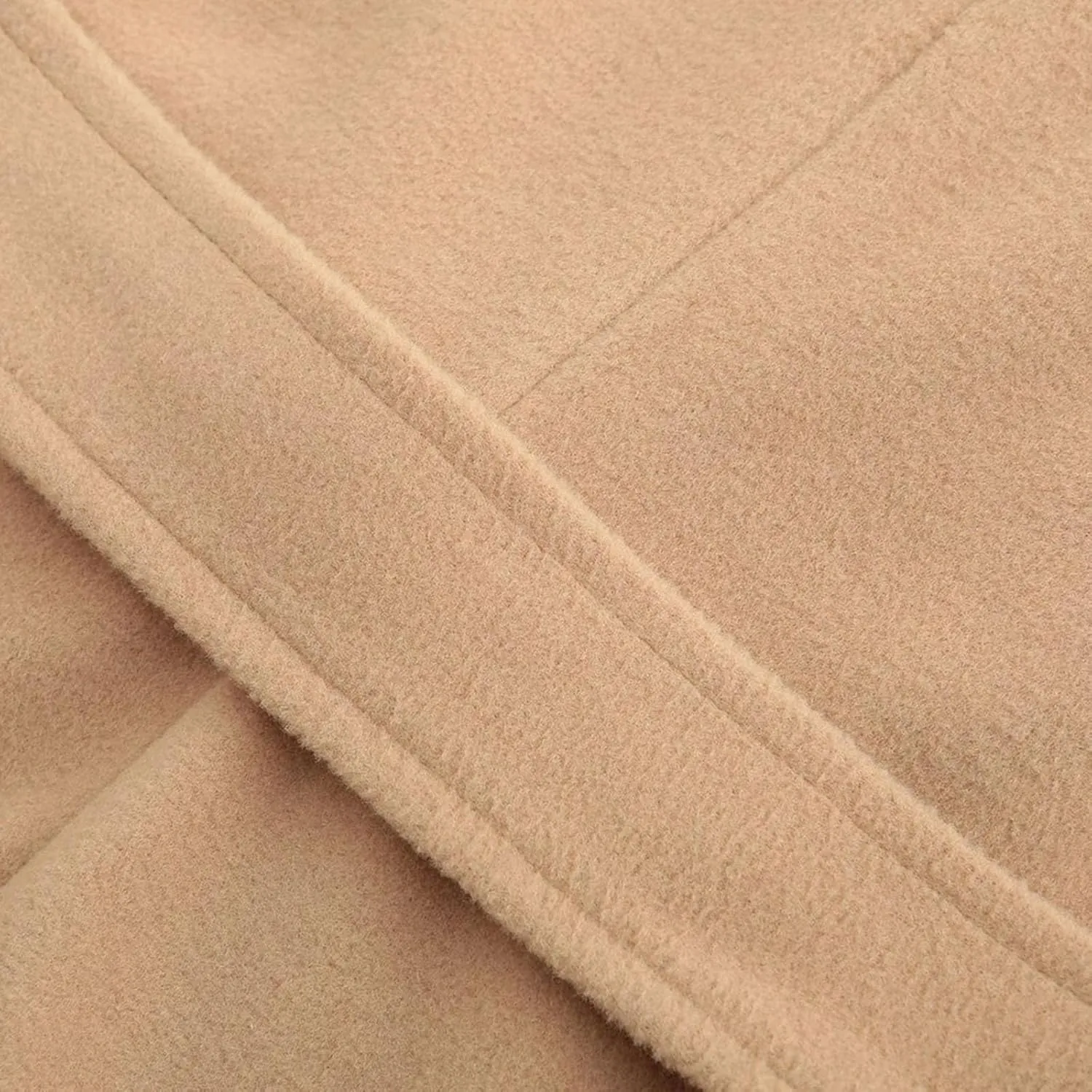 Women Fashion Lapel Double-Breasted Wool Trench Coat Winter Warm Long Sleeve Jacket A-Line Ruffle Hem Outwear with Belt