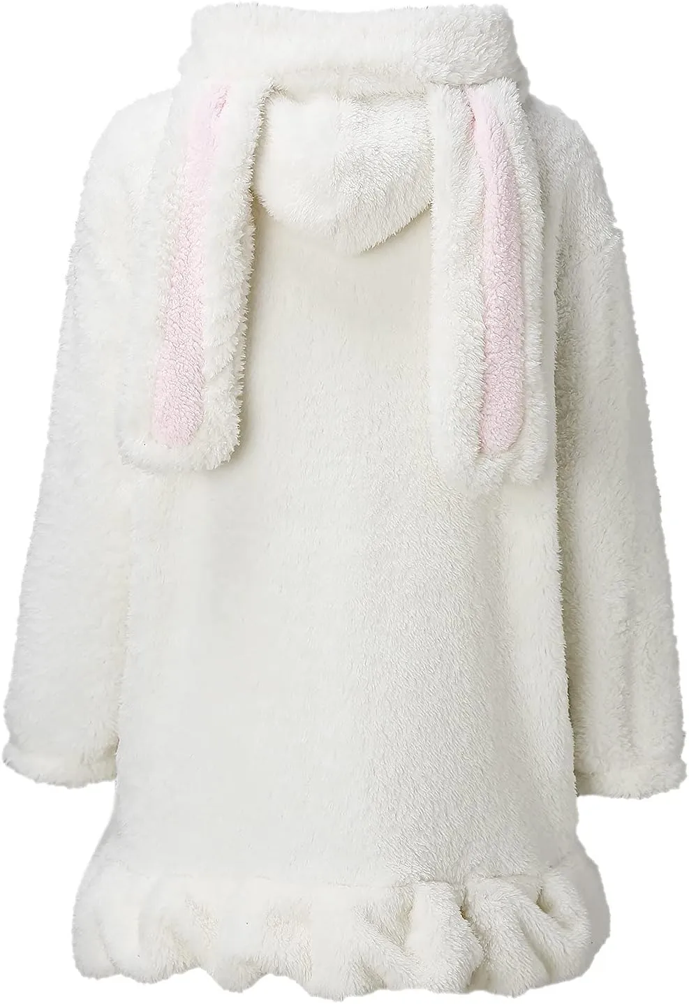 Womens 2024 Cute Zip Drawstring Fleece Coat Long Sleeve with Bunny Hood Outwear Casual Warm Soft Overcoat Home Clothes