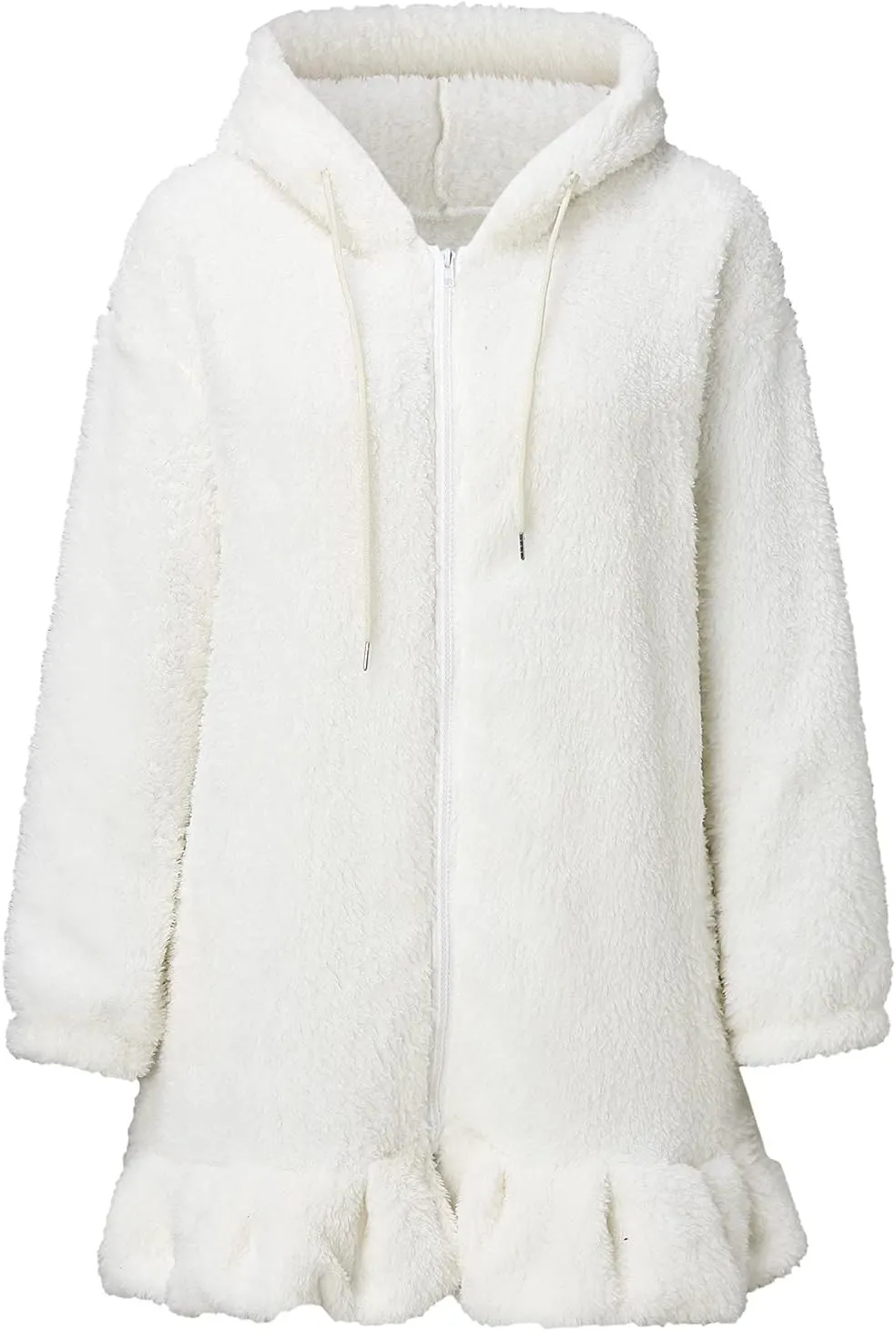 Womens 2024 Cute Zip Drawstring Fleece Coat Long Sleeve with Bunny Hood Outwear Casual Warm Soft Overcoat Home Clothes