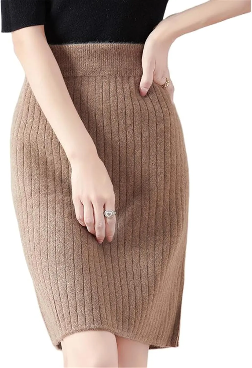 Wool Half-Skirt for Women, high-Waist Knit Pencil Skirt for Spring Autumn.