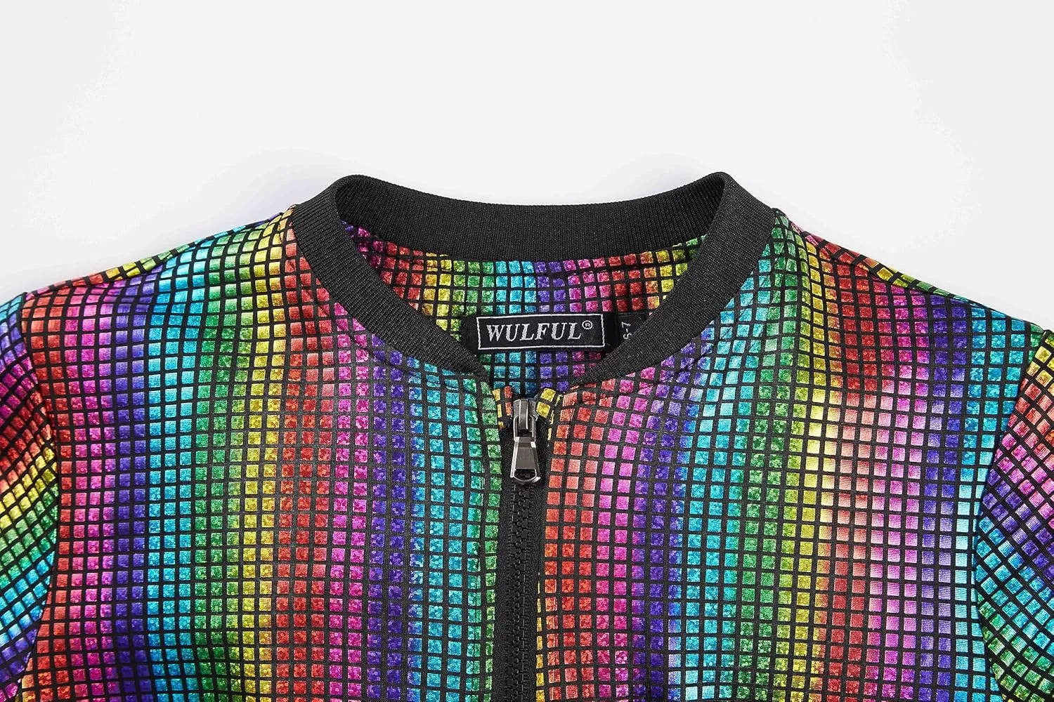 WULFUL Men's 70s Disco Costume Party Sequin Metallic Varsity Bomber Jacket