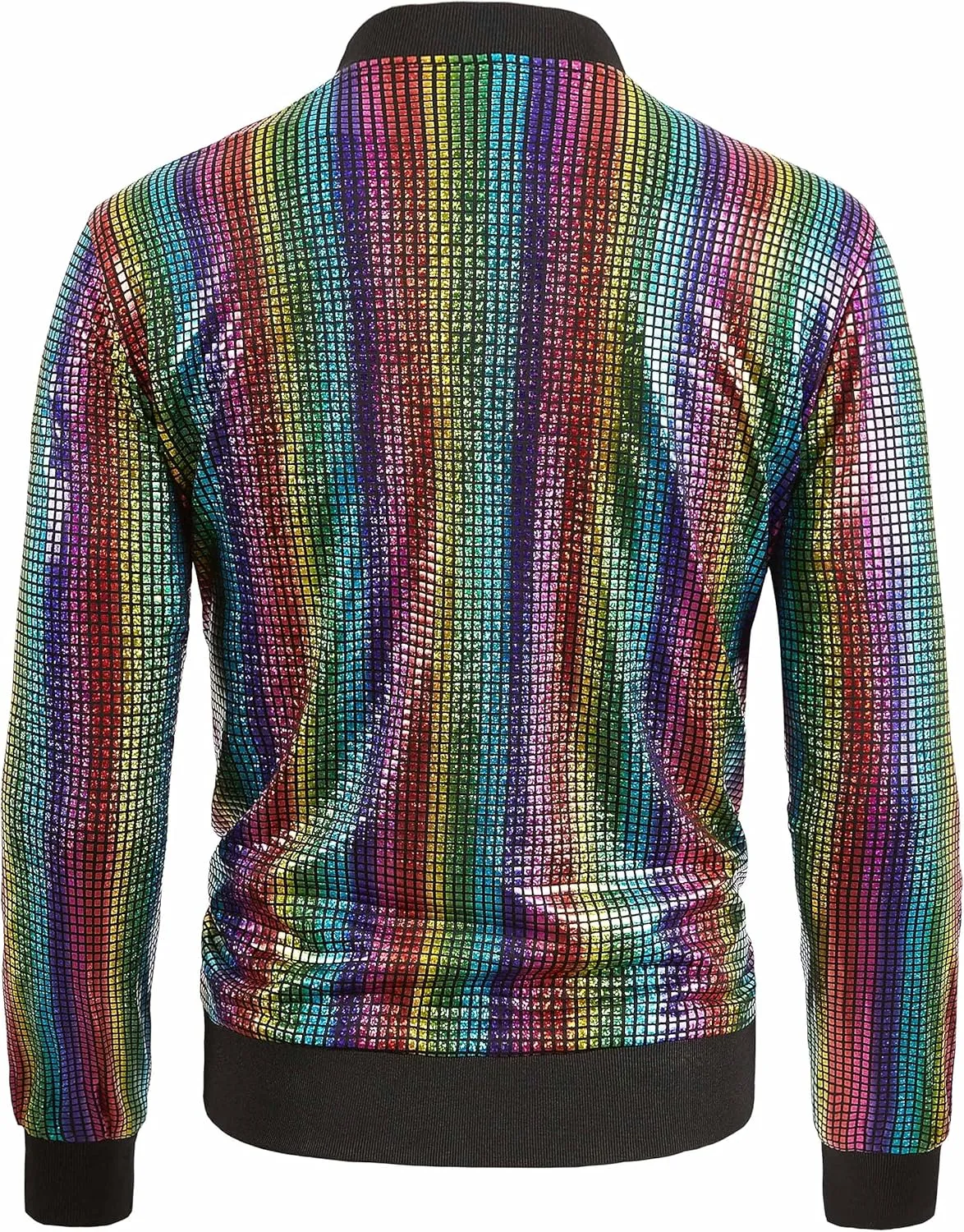 WULFUL Men's 70s Disco Costume Party Sequin Metallic Varsity Bomber Jacket