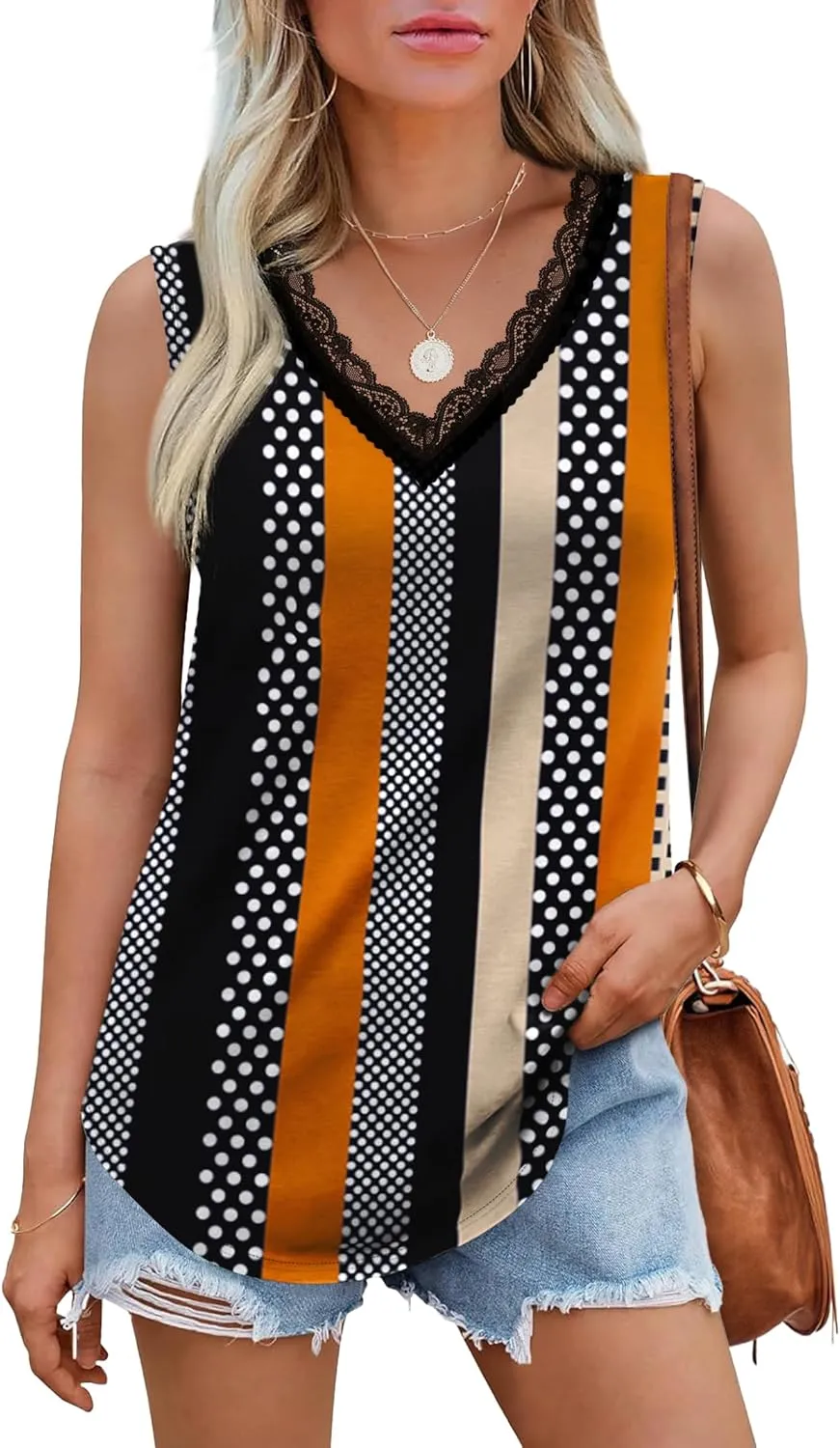 XIEERDUO Womens Lace V Neck Tank Tops Summer Spring Sleeveless Shirts Casual Flowy Clothes Trendy Outfits (S-3XL)