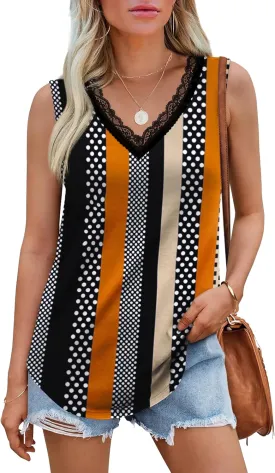 XIEERDUO Womens Lace V Neck Tank Tops Summer Spring Sleeveless Shirts Casual Flowy Clothes Trendy Outfits (S-3XL)