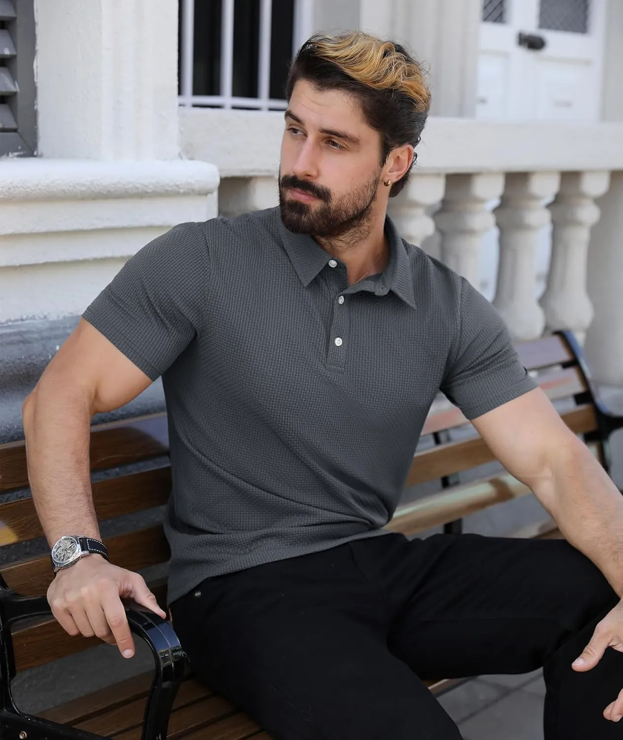 ZITY Mens Polo Shirts Short Sleeve Athletic Golf Polos Moisture Wicking Casual Polo Shirts for Men Jacquard Collared T Shirts